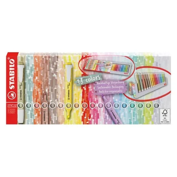 STABILO Swing Cool Leuchtmarker 1-4mm 275/18-02-5 Nature, Tischset 18 St&uuml;ck
