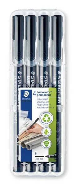 STAEDTLER Lumocolor Universal Lumocolor Rundspitze Permanentmarker Fein Rundspitze 0,6 mm Schwarz Nachfüllbar 4 Stück