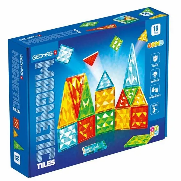 Geomag - Magnetic Tiles Gems, 16 Teile, Multicolor