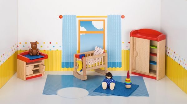 goki Puppenmöbel modernes Kinderzimmer - natur