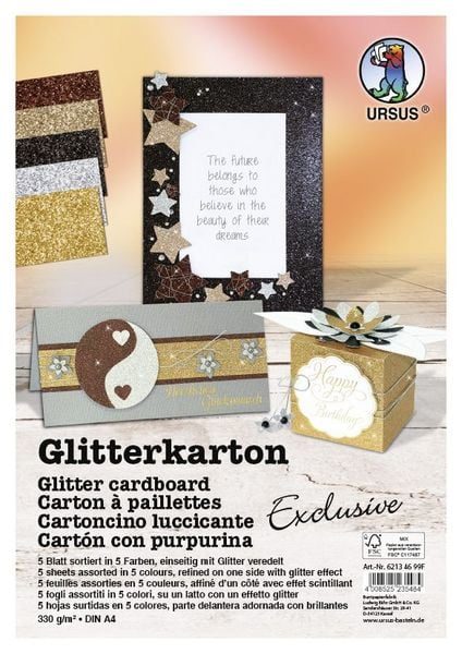 URSUS Fotokarton Exklusive A4 62134699F 300g, glitzer, ass. 5 Blatt