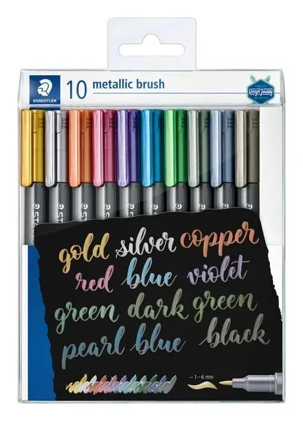 STAEDTLER Metallic Marker mit Pinselspitze ?8321 Nicht permanent 1-6 mm Farbig sortiert 10 Stück