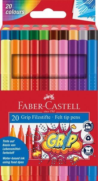 Faber-Castell Filzstifte-Set GRIP COLOUR MARKER mit 20 Farben