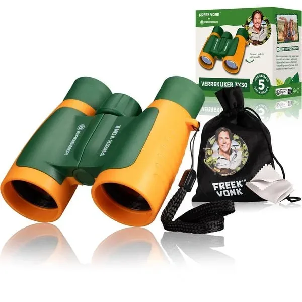 Bresser 11803 - FREEK VONK x BRESSER Kinder-Fernglas (grün/orange) 3x30, mit Tasche