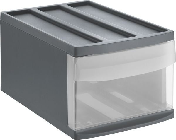 Schubladenbox Rotho SYSTEMIX M, modular, 1 geschlossener Schub, Griffmulde, stapelbar, QR-Code, L 395 x B 255 x H 203 mm, PP, anthrazit-transparent