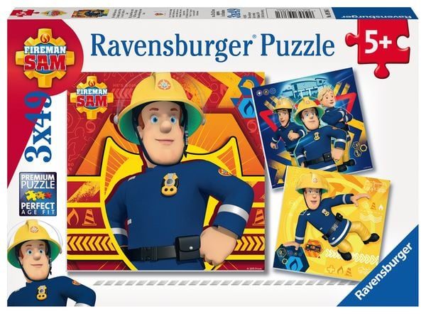 Ravensburger Puzzle 3x49 - Feuerwehrmann Sam: Bei Gefahr Sam rufen