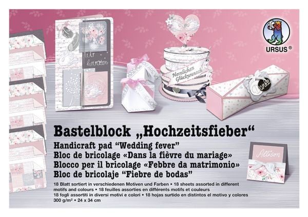 URSUS Bastelpapier 300 g/m2 18 Blatt, Rosa