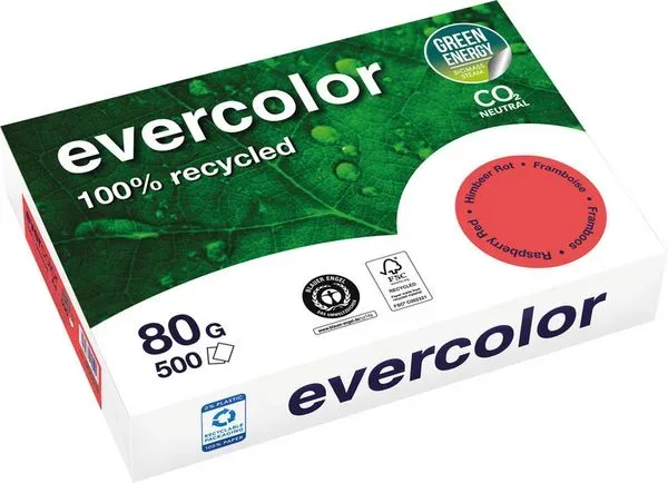 Farbiges Kopierpapier EVERCOLOR, DIN A4, 80 g/m², himbeerrot, 1 Paket = 500 Blatt