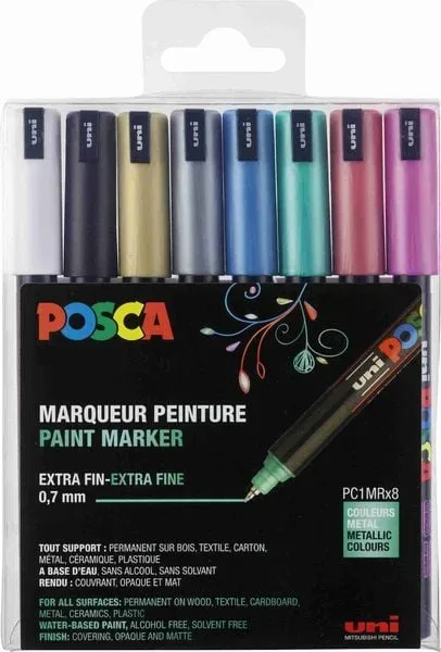 POSCA PC-1MR Farbmarker Metallic Kalligraphie Farbig assortiert 8 Stück