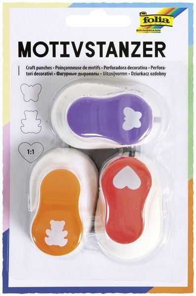folia Stanzer HERZ, BÄR, SCHMETTERLING 1 3er-Set in bunt