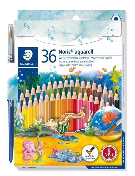 STAEDTLER 144 10ND36 Noris Club® aquarell Farbstift Kartonetui mit 36 Farben und Pinsel