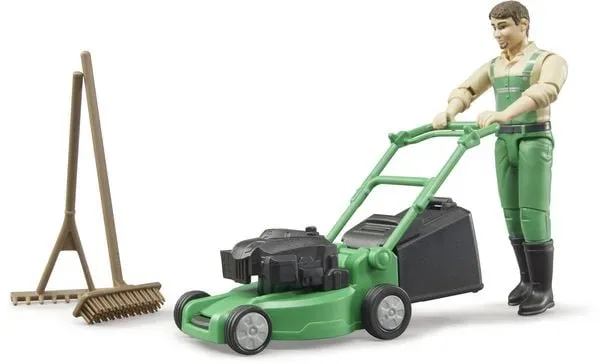 Bruder bworld Gärtner mit Rasenmäher, Spielfigur