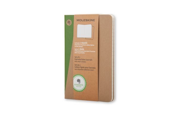 Moleskine Evernote Notizbuch, Pocket, A6, liniert, soft cover, Kraft/Natur, 2er-Set