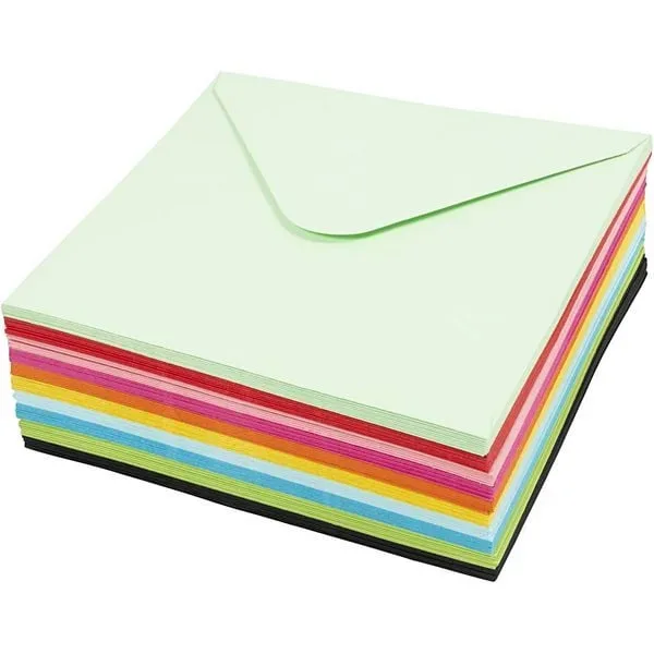 Creativ Company Farbige Briefumschläge - Sortiment, Umschlaggröße 16x16 cm, 80 g, sortiert, 10x10 Stk
