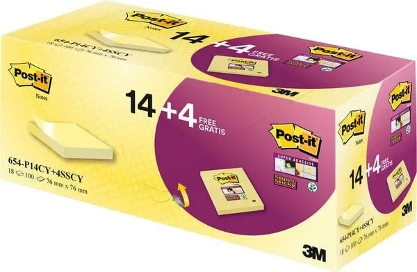 POST-IT Notes Promo Pack 77x76mm 654P14CY+ canary yellow 14+4