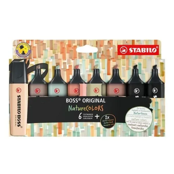 STABILO Boss Leuchtmarker Original 70/8-2-1 Nature Colors 6 + 2 schwarz