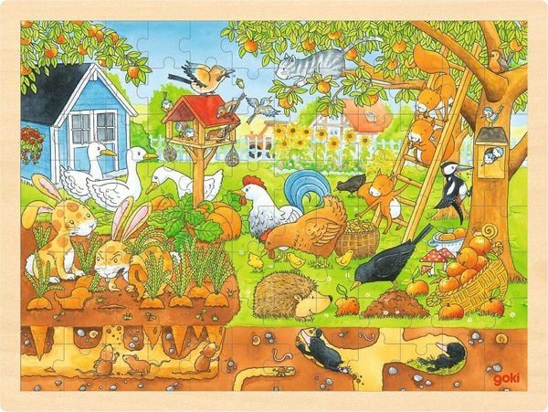 goki Einlegepuzzle UNSER GARTEN ÜBER UND UNTER DER ERDE 96-teilig in bunt