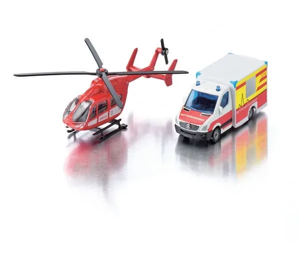 Siku - Mercedes-Benz Rettungswagen & Helikopter, Multicolor