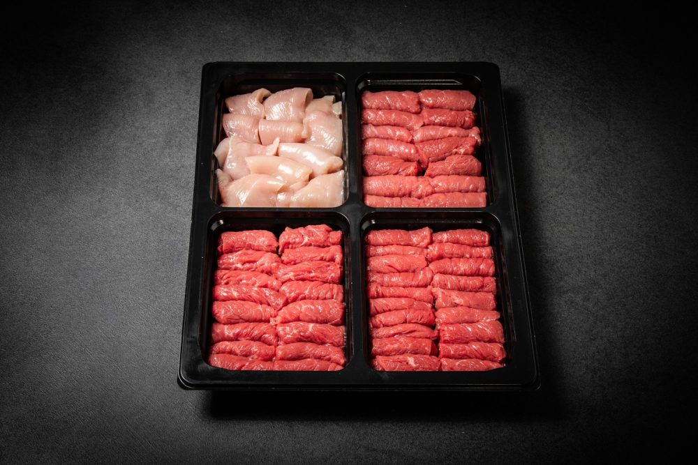 Fondue Chinoise STANDARD mit Rindshuft, Kalbshuft und Pouletbrust