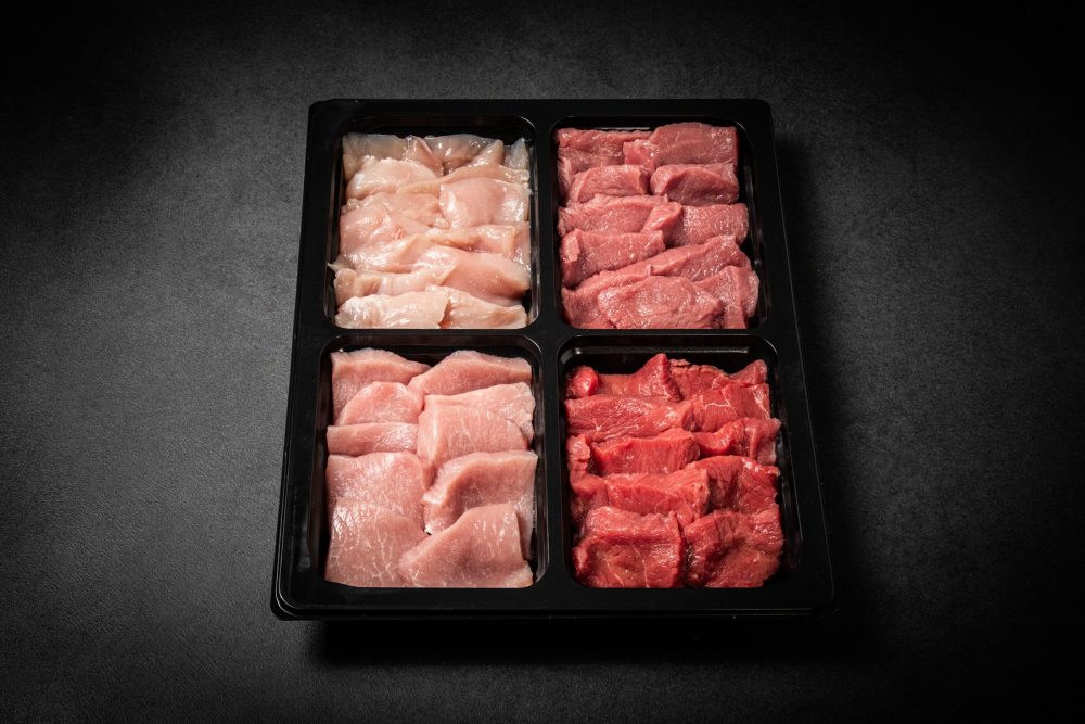 Tischgrill STANDARD mit Rindshuft, Kalbshuft, Schweinsnierstück und Pouletbrust