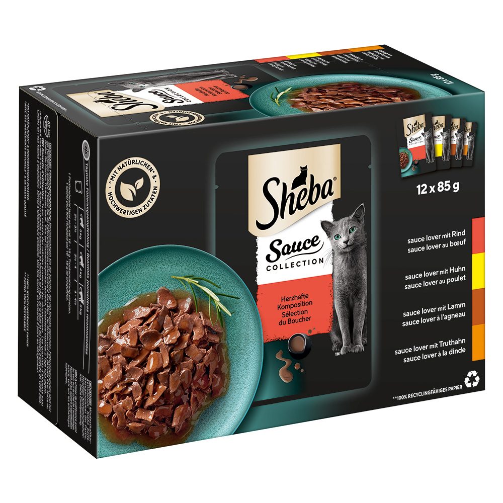 Sheba Sauce Collection Nassfutter Katze Adult, Mixpaket, in Sauce 12x85 g Herzhafte Komposition