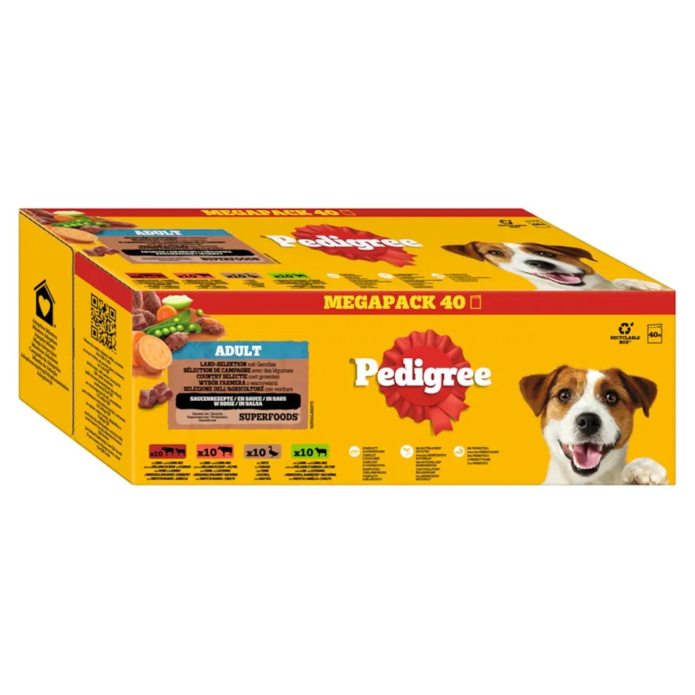 Pedigree Frischebeutel 40 x 100 g - Land-Selektion mit Gemüse in Sauce (4 Varietäten)