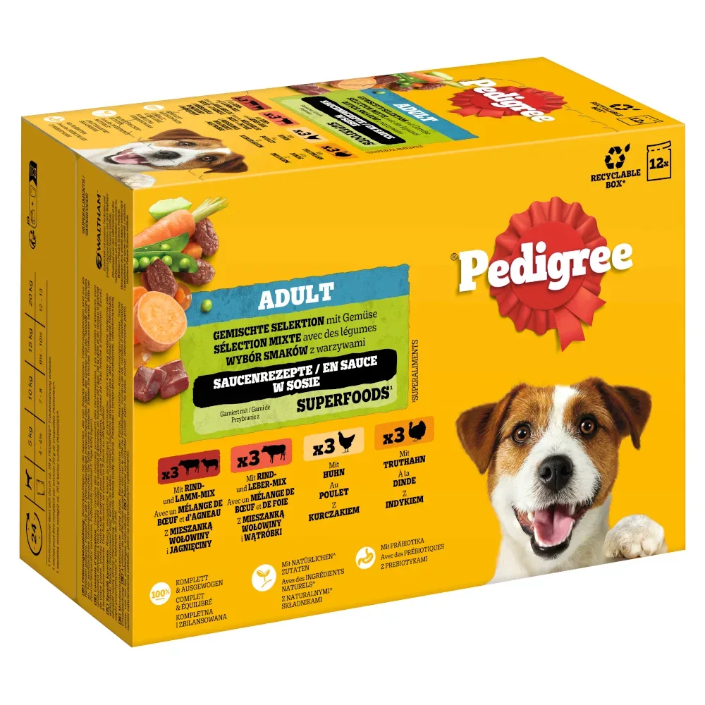 Pedigree Adult Frischebeutel Multipack - Sparpaket: Gemischte Selektion in Sosse (4 Varietäten) 96 x 100 g