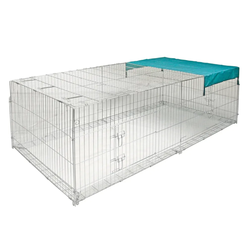 Kerbl Freigehege 4-Eck mit Ausbruchsperre und Gitterdach, gross - L 230 x B 115 x H 70 cm, mit Abdeckung