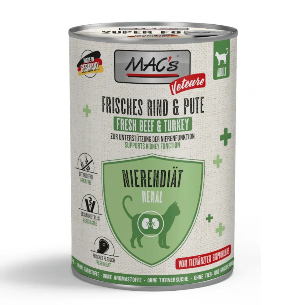 Sparpaket MAC's CAT Vetcare Nierendiät 24 x 400 g - frisches Rind & Pute