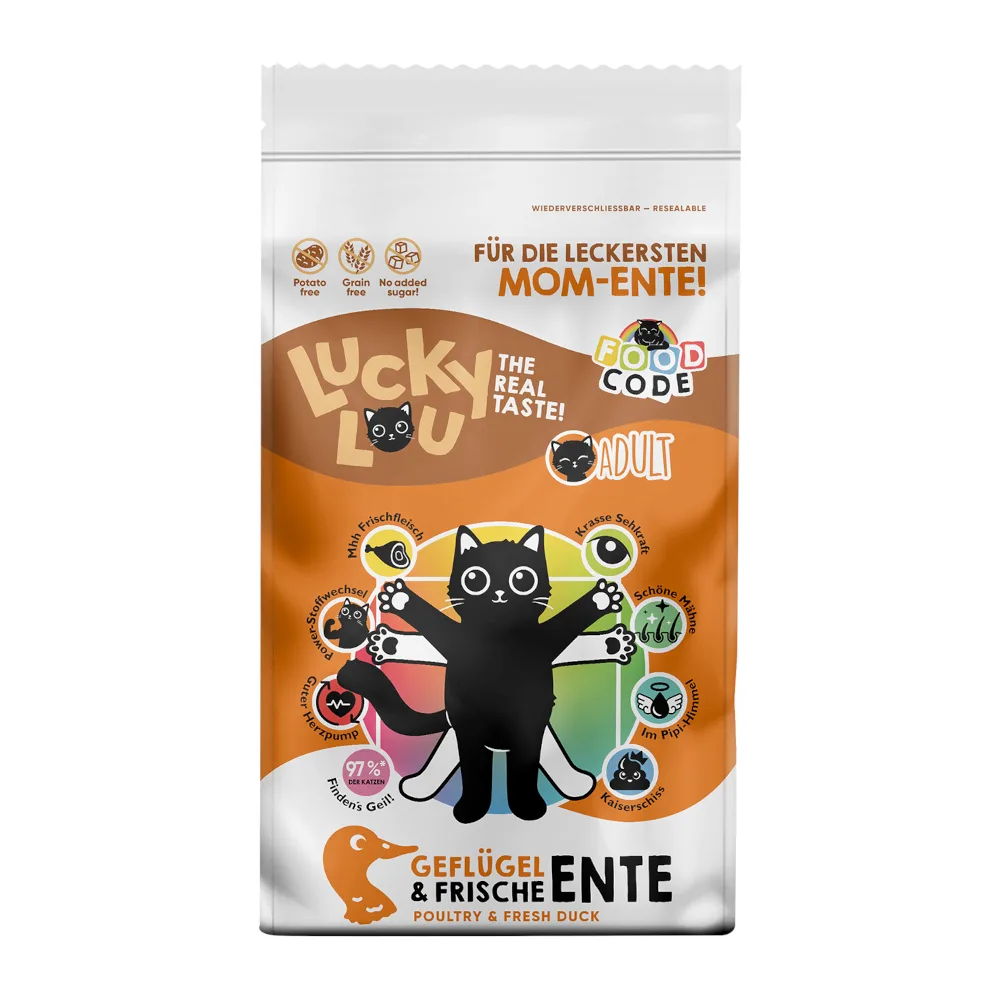 Lucky Lou Trockenfutter für Katzen, Adult Geflügel und Ente 9 kg
