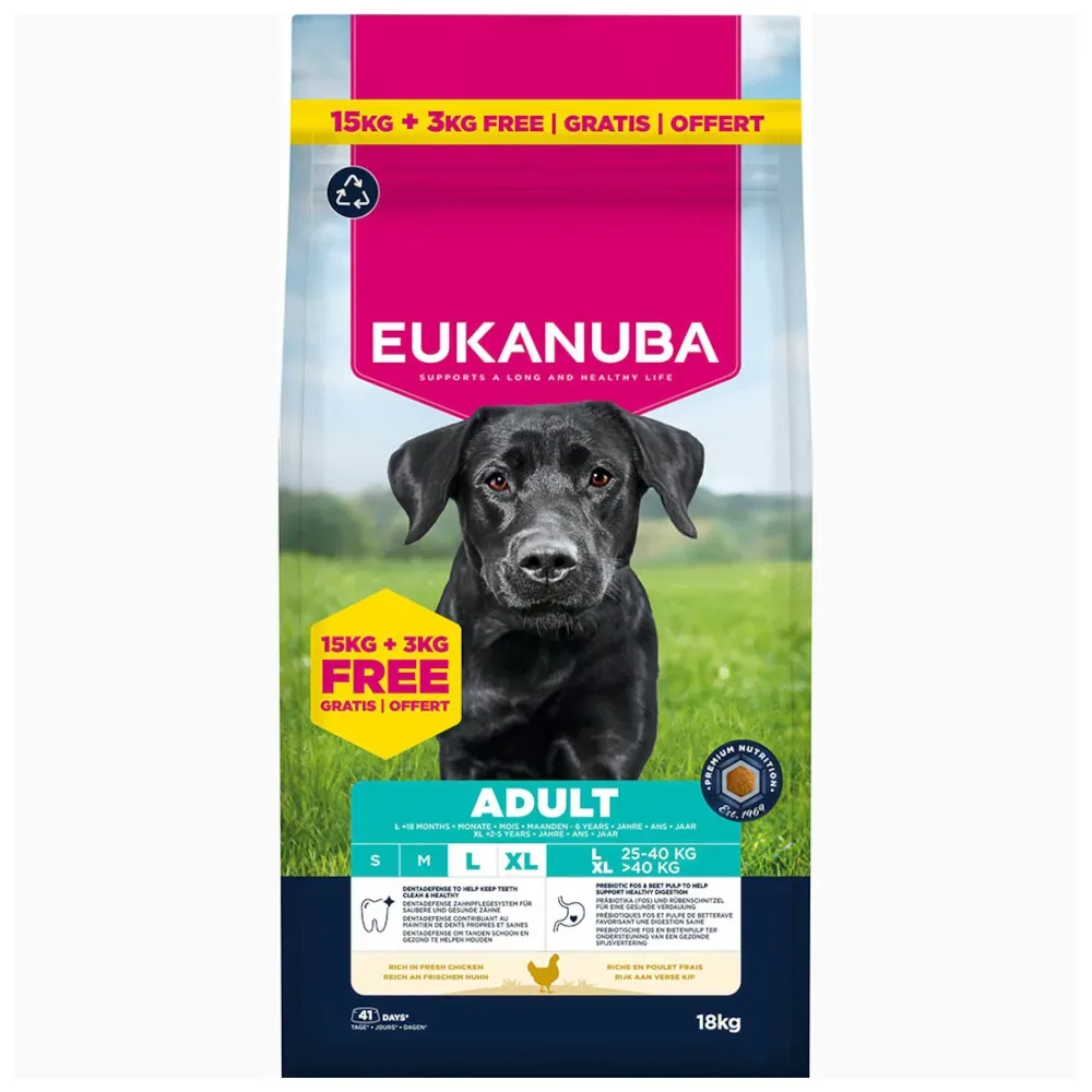 3 kg gratis! Eukanuba Premium Nutrition mit Huhn 18 kg - Adult Large & Giant Breed