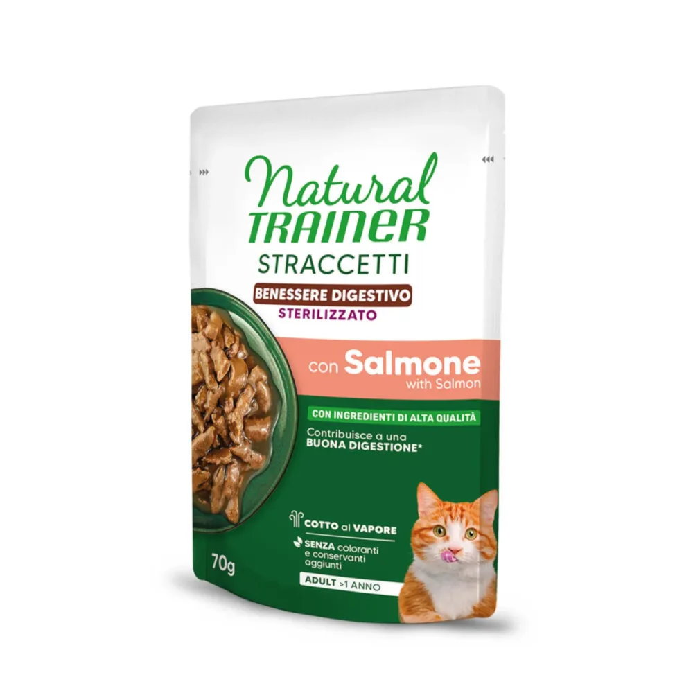 Natural Trainer Straccetti Digestive Wellbeing Sterilised Streifen in Sosse - 56 x 70 g mit Lachs