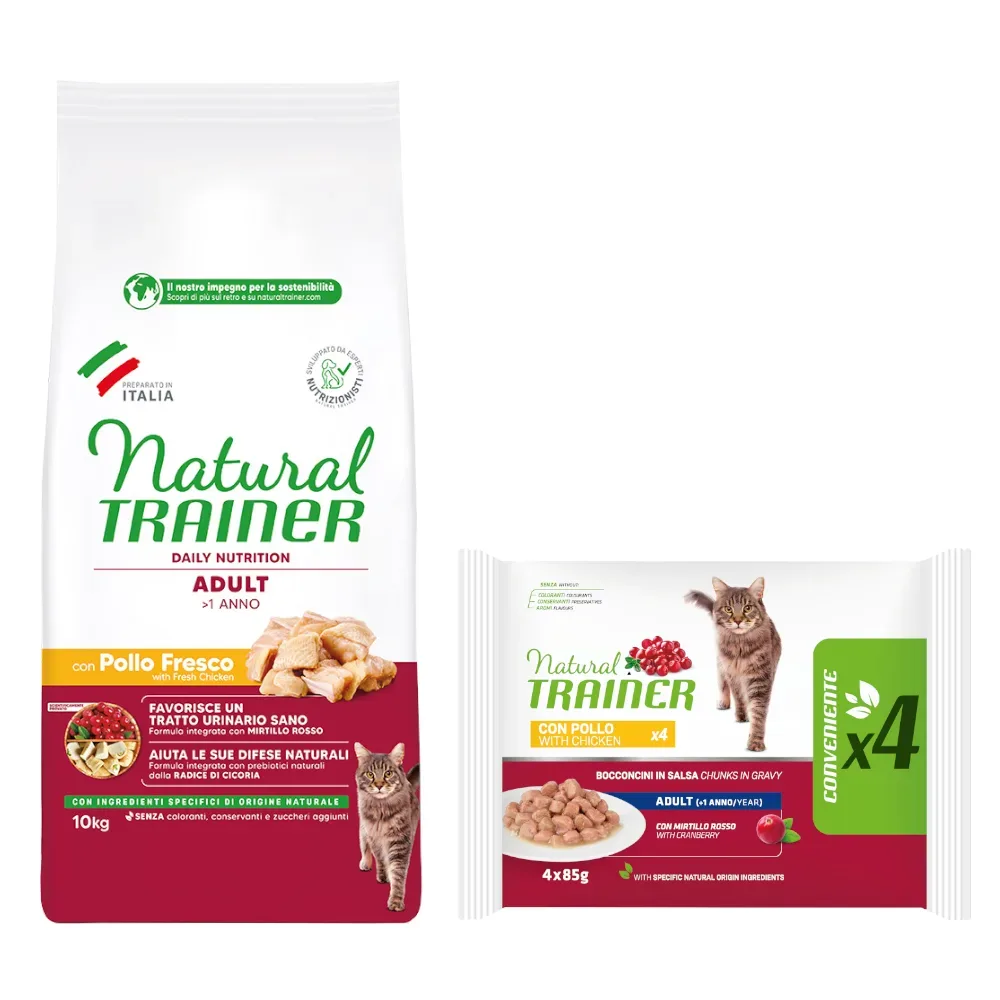 Natural Trainer Adult 10 kg + passendes Nassfutter 4 x 85 g gratis! - Huhn + Huhn
