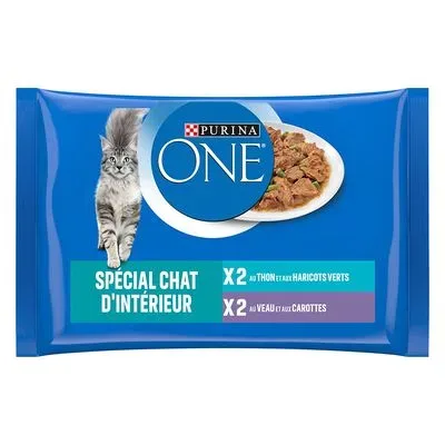 PURINA ONE 4 x 85 g - Indoor Thunfisch und Kalbfleisch