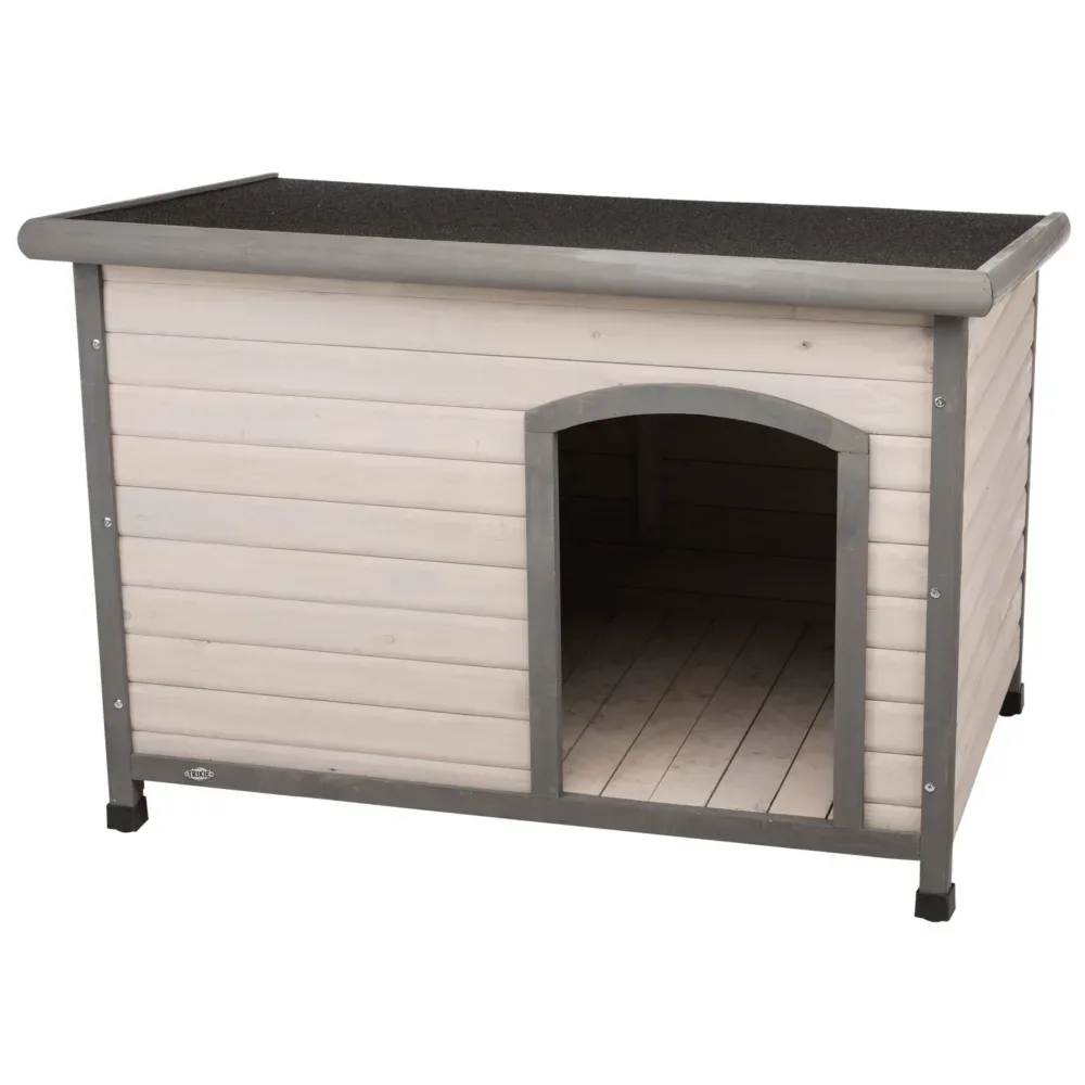 Spar-Komplettset: Trixie Natura Flachdach-Hundehütte Classic mit Isolierung - Grösse L: B 116 x T 79 x H 82 cm, grau