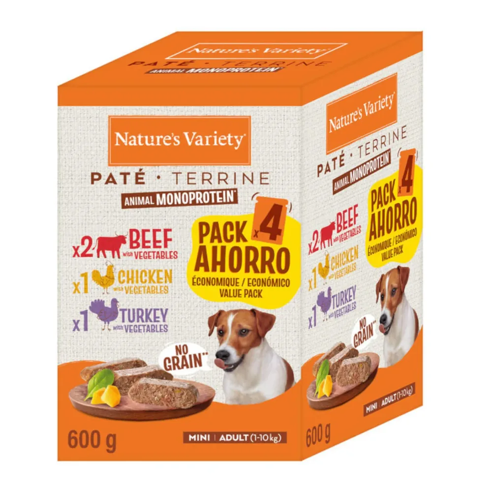 Mixpack Nature's Variety Paté No Grain Adult Mini 4 x 150 g - Rind, Huhn, Truthahn