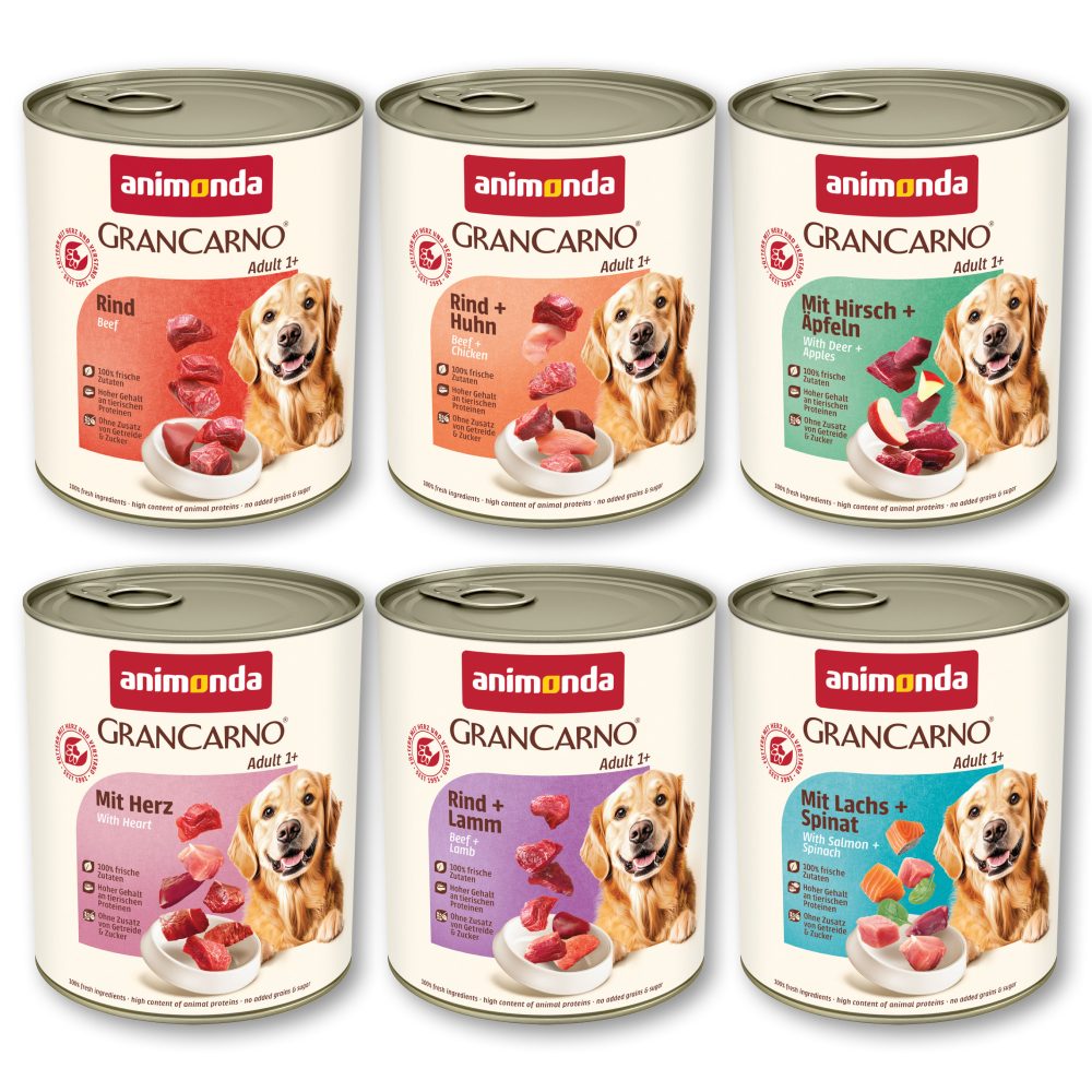 animonda GranCarno Original Nassfutter Hund Adult, Mixpaket 6x800 g Herzhafte Variation