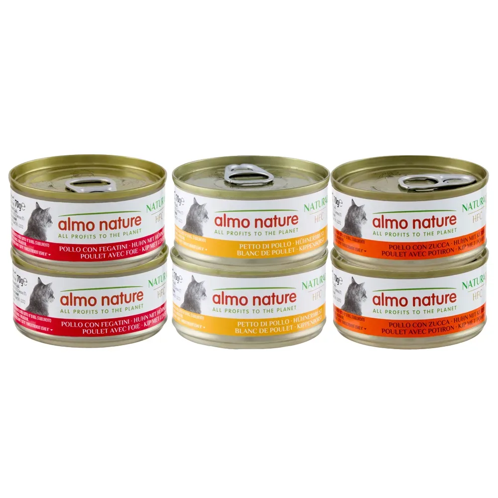 Sparpaket Almo Nature HFC Natural 24 x 70 g - Mixpaket mit Huhn (3 Sorten)
