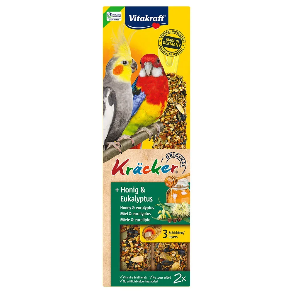 Vitakraft Kräcker Grosssittich - 2 x 2 Stück Honig & Eukalyptus
