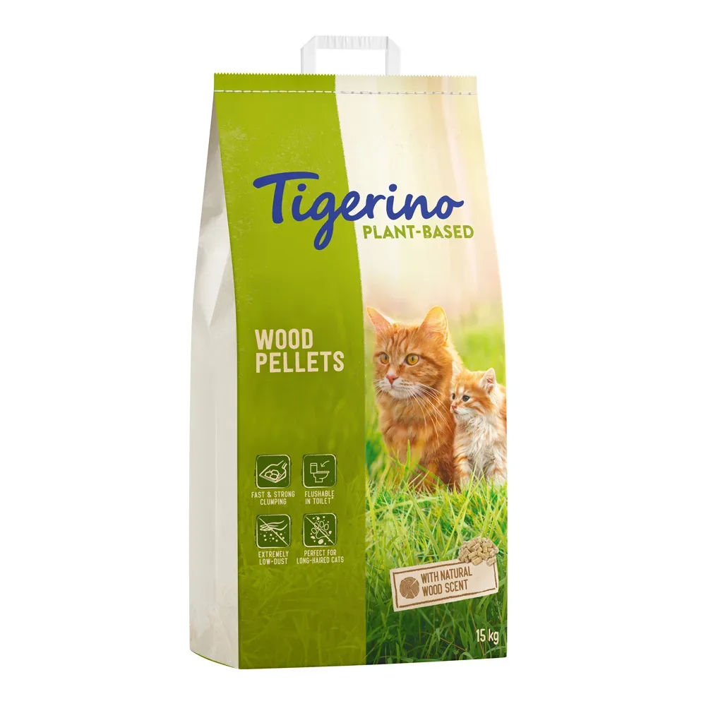 Tigerino Plant-Based Holz-Pellets Katzenstreu - Natürlicher Holzduft, parfümfrei - 30 l (15 kg)