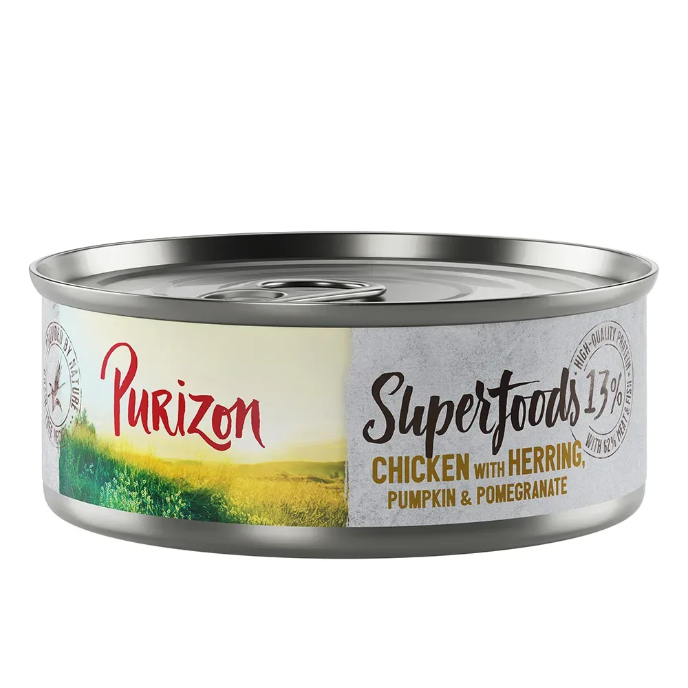 Purizon Superfoods 24 x 70 g - Huhn mit Hering, Kürbis und Granatapfel