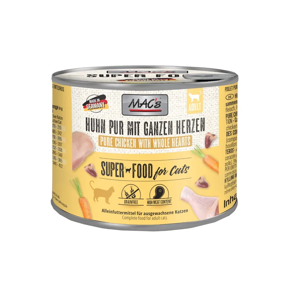 Sparpaket MAC´s Cat 12 x 200 g - Huhn PUR mit ganzen Geflügelherzen