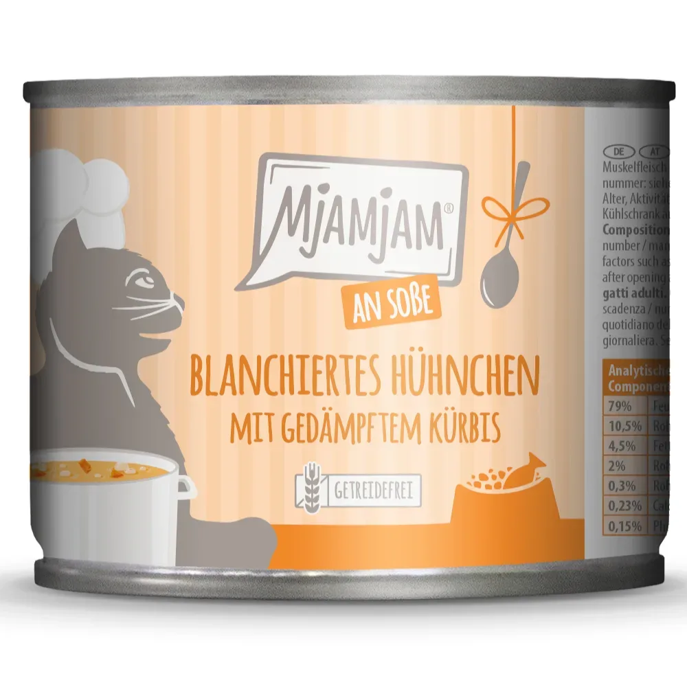 Sparpaket MjAMjAM an Sosse 24 x 185 g - blanchiertes Hühnchen mit gedämpftem Kürbis