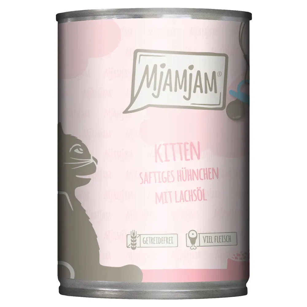 Sparpaket MjAMjAM Kitten 24 x 400 g - saftiges Hühnchen mit Lachsöl