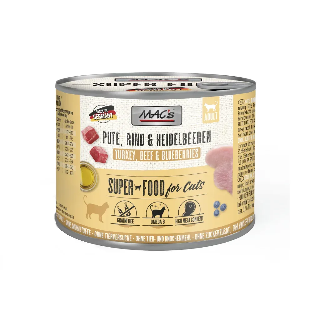 Sparpaket MAC´s Cat 12 x 200 g - Pute, Rind & Heidelbeeren
