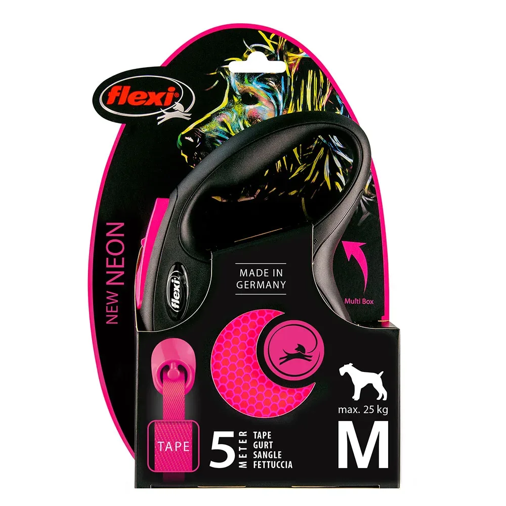 flexi New Neon Gurt-Leine pink, 5 m - S: bis 15 kg