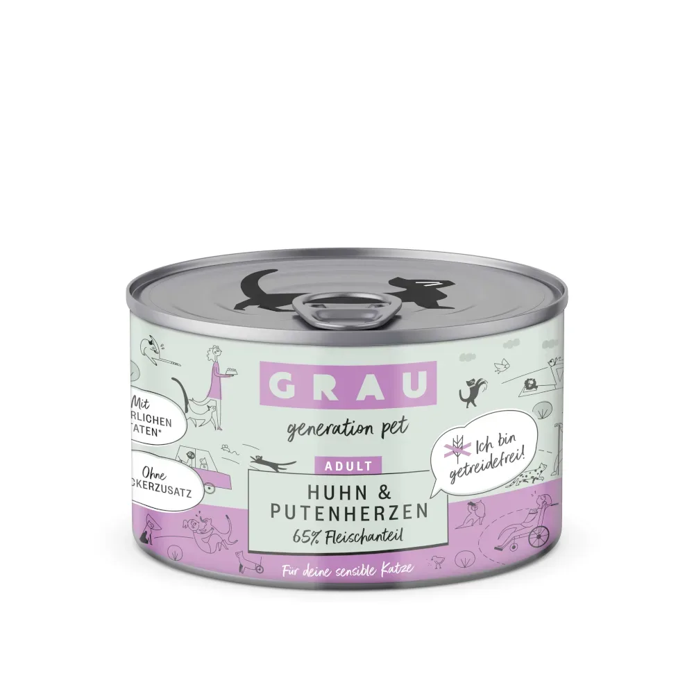 GRAU Adult Getreidefrei 6 x 200 g - Huhn & Putenherzen