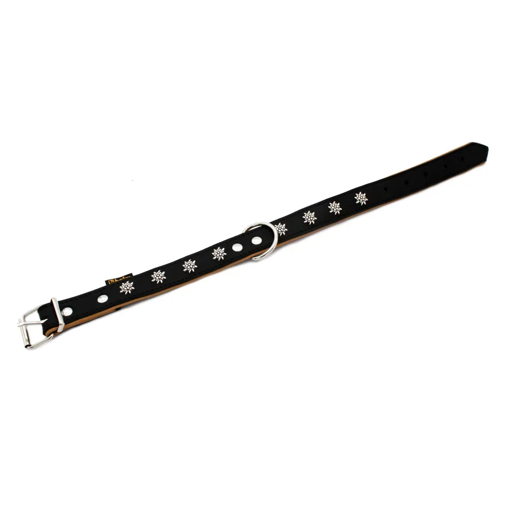 Heim Halsband Edelweiss, schwarz/natur - 36 - 44 cm Halsumfang, B 25 mm