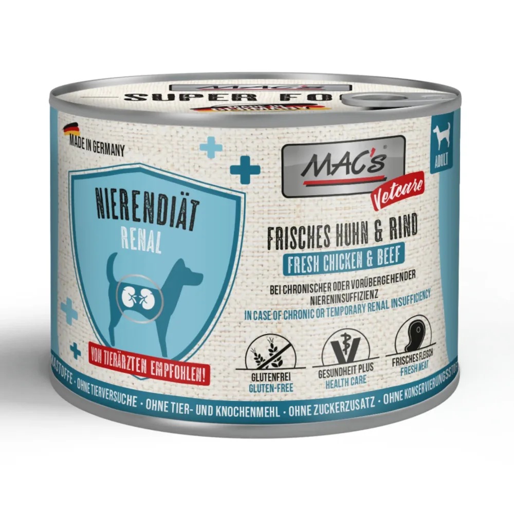 Sparpaket MAC's Dog Vetcare Nierendiät 24 x 200 g - Huhn & Rind