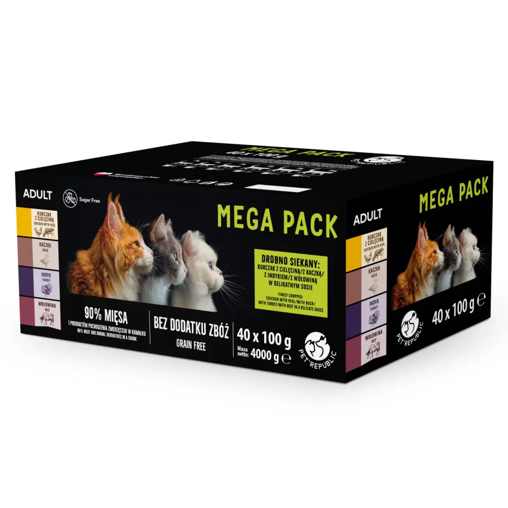 Pet Republic Feline Adult Nassfutter für Katzen 40 x 100 g - Mixpaket (4 Sorten)